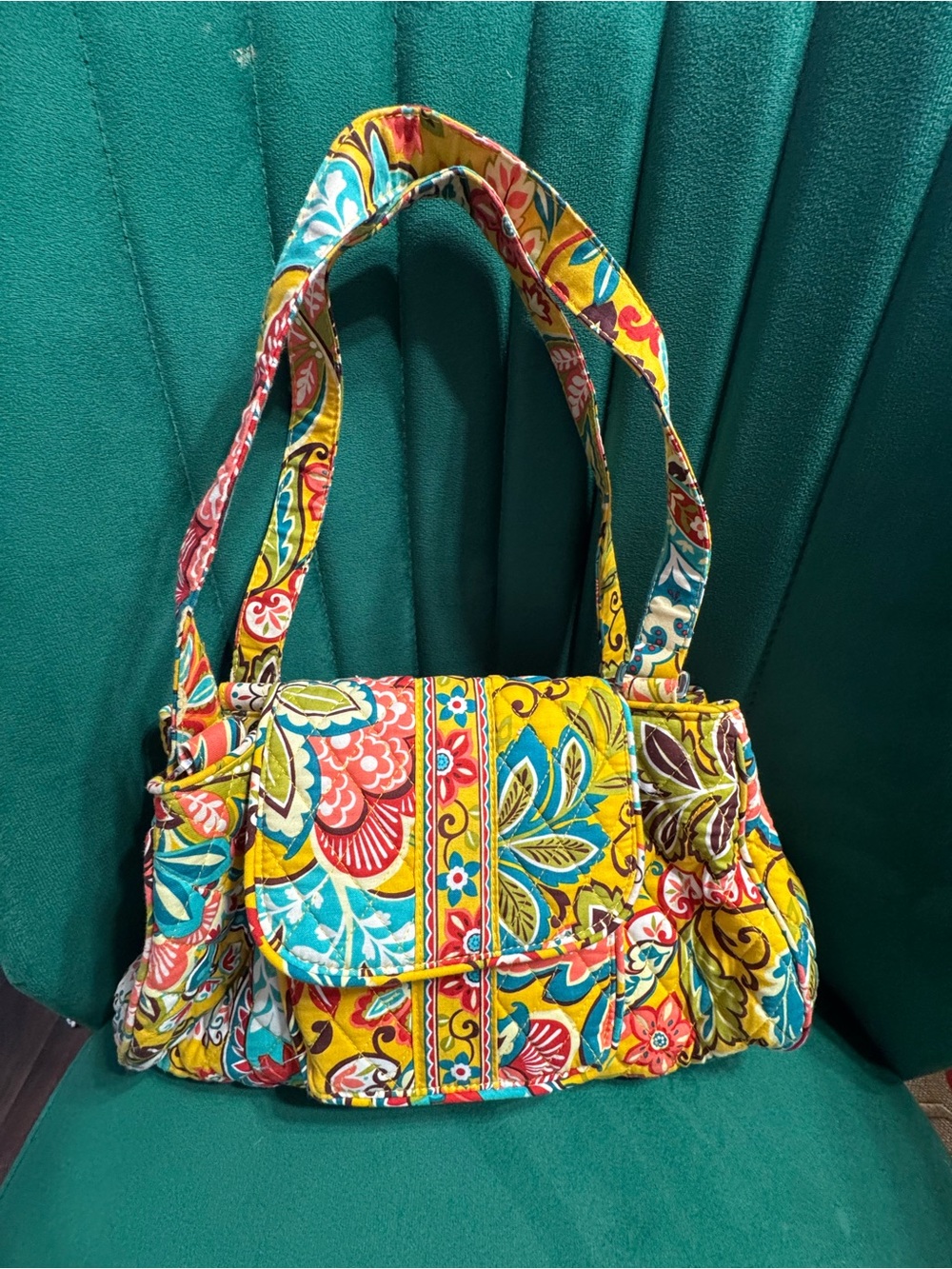 Vera Bradley Edie Satchel Provençal Yellow Floral Quilted Purse Bag Like new